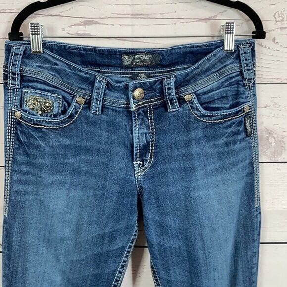 Silver Jeans Womens 30 Blue Suki Flap Bootcut Embellished Sequin Rodeo Cowgirl - Picture 6 of 13